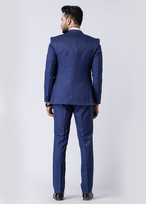 Blue Silk Full Sleeves Mandarin Collar Blazer with Trouser Set