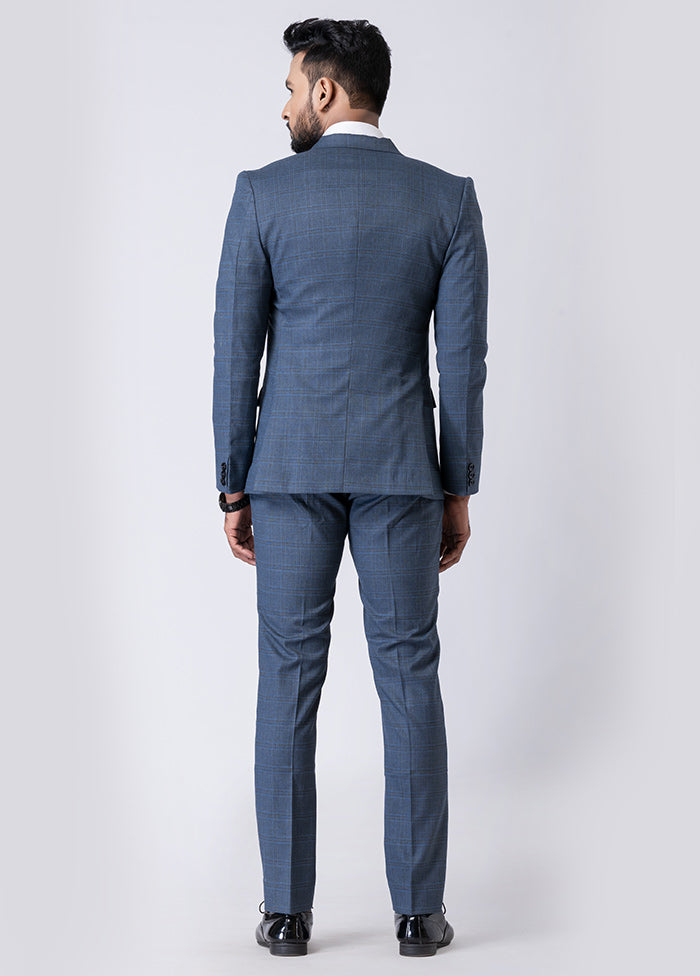 Light Blue Silk Full Sleeves Mandarin Collar Blazer with Trouser Set