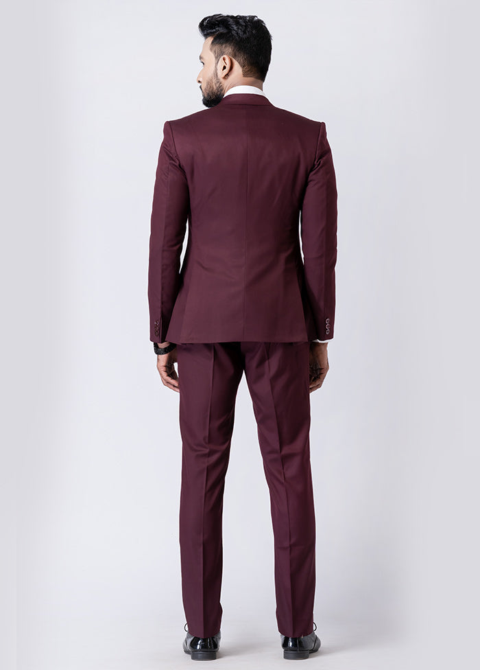 Wine Silk Full Sleeves Mandarin Collar Blazer with Trouser Set