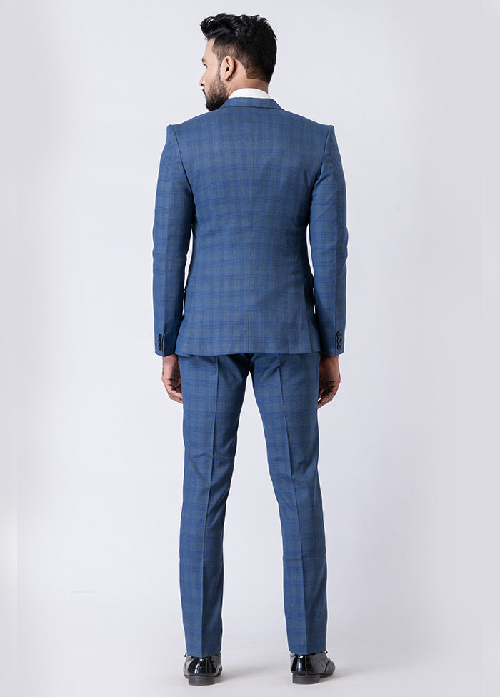 Light Blue Silk Full Sleeves Mandarin Collar Blazer with Trouser Set