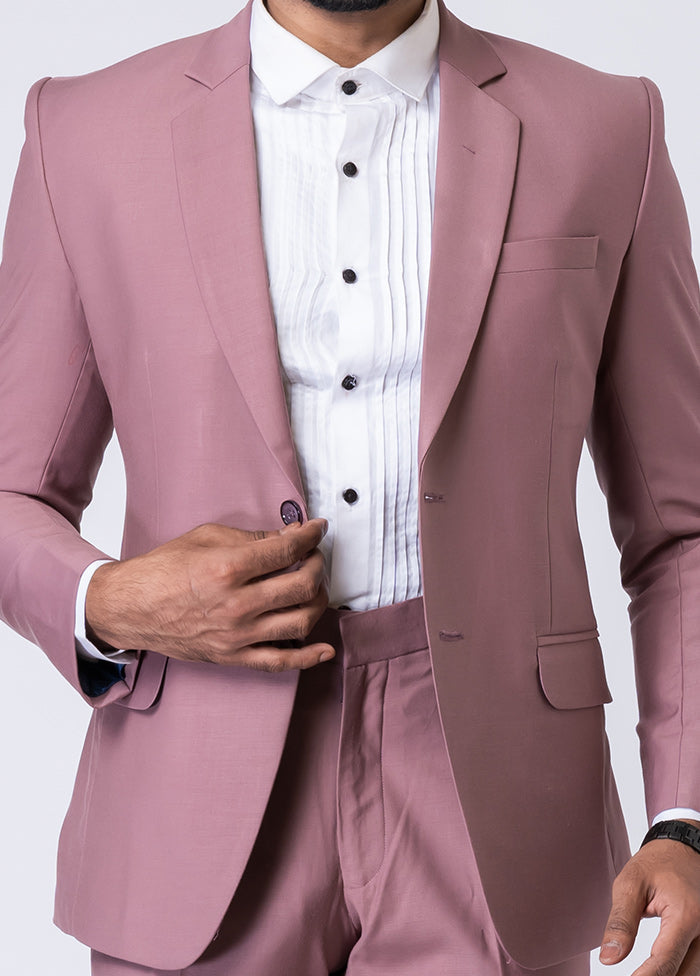 Mauve Silk Full Sleeves Mandarin Collar Blazer with Trouser Set