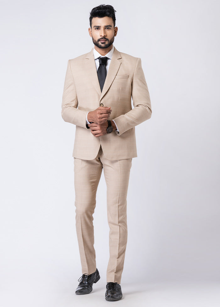 Beige Silk Full Sleeves Mandarin Collar Blazer with Trouser Set