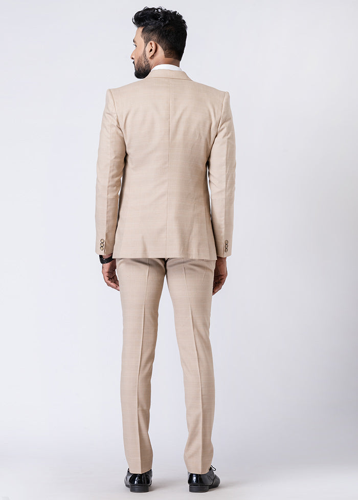 Beige Silk Full Sleeves Mandarin Collar Blazer with Trouser Set