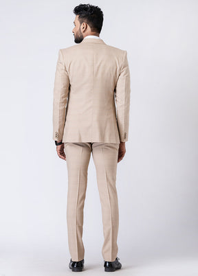 Beige Silk Full Sleeves Mandarin Collar Blazer with Trouser Set