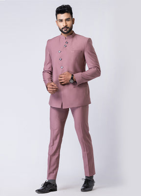 Mauve Silk Full Sleeves Mandarin Collar Jodhpuri Kurta With Trouser Set