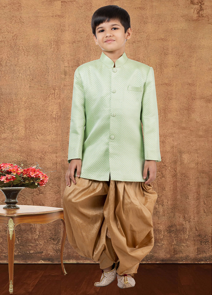 2 Pc Lime Green Dupion Silk Kurta Dhoti Set - Indian Silk House Agencies