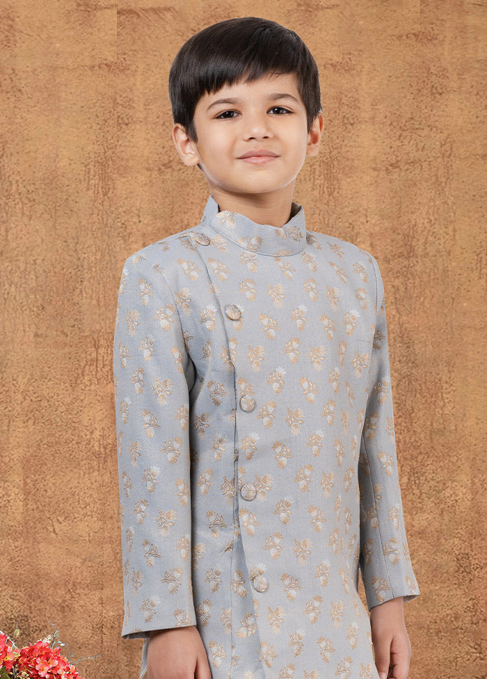 2 Pc Grey Dupion Silk Kurta Dhoti Set - Indian Silk House Agencies