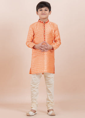 Orange Cotton Silk Kurta Pajama Set