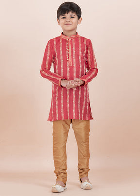 Red Cotton Silk Kurta Pajama Set