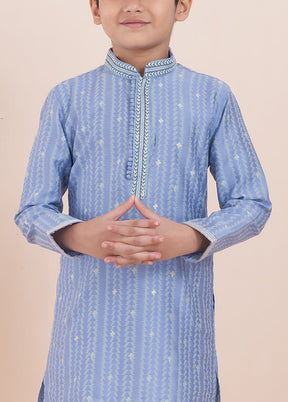 Light Violet Cotton Silk Kurta Pajama Set