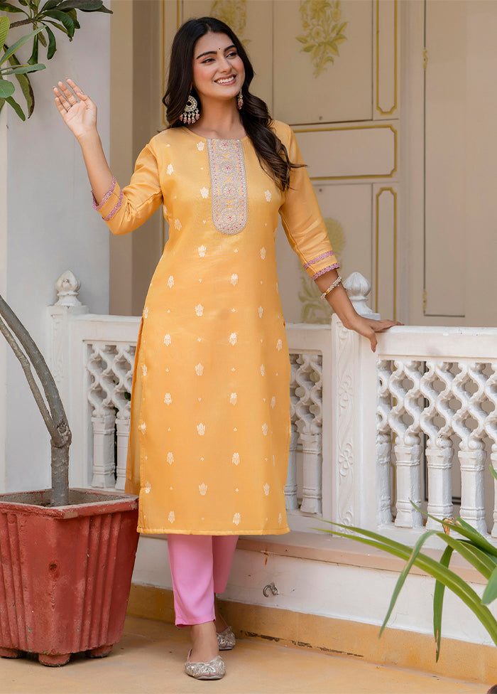 Yellow Readymade Silk Kurti