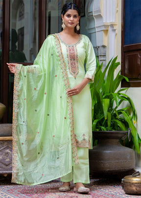 3 Pc Pista Green Readymade Silk Dupatta Suit Set