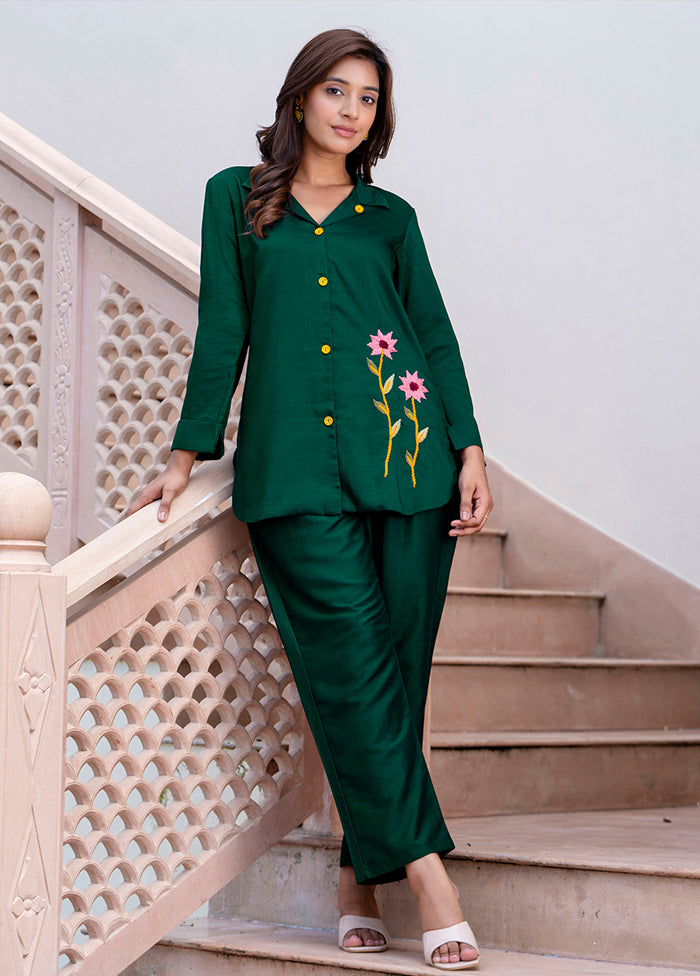 2 Pc Green Readymade Silk Kurti Set