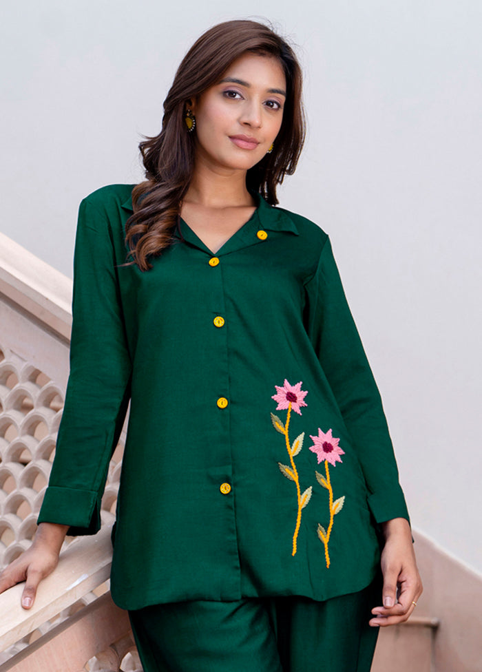 2 Pc Green Readymade Silk Kurti Set