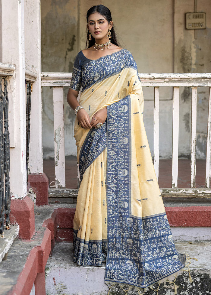 Blue Dupion Silk Saree With Blouse Piece