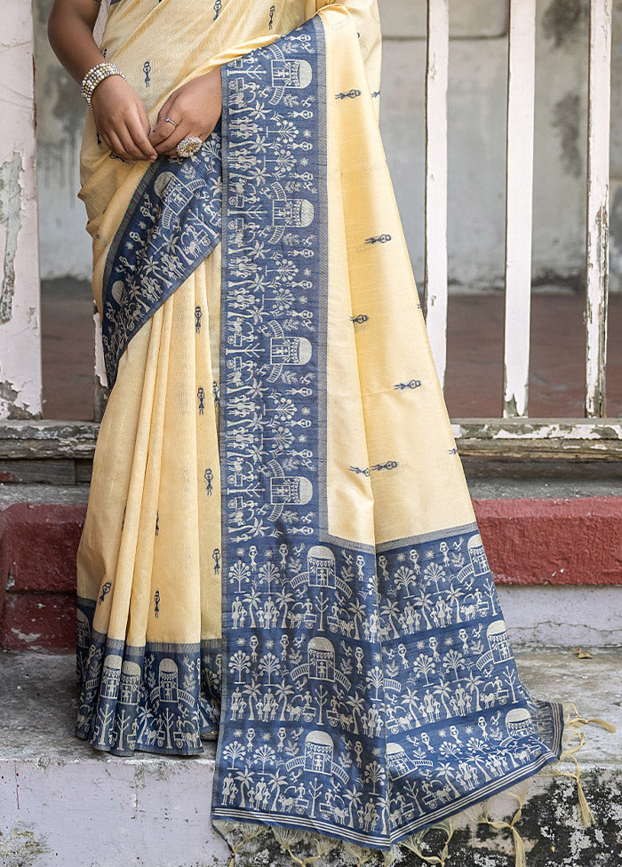 Blue Dupion Silk Saree With Blouse Piece