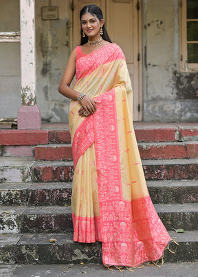 Pink Dupion Silk Saree With Blouse Piece