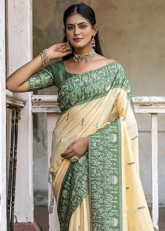 Green Dupion Silk Saree With Blouse Piece