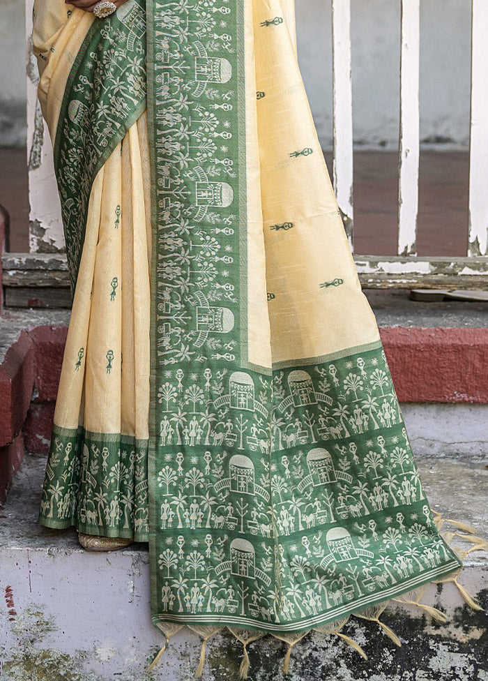 Green Dupion Silk Saree With Blouse Piece