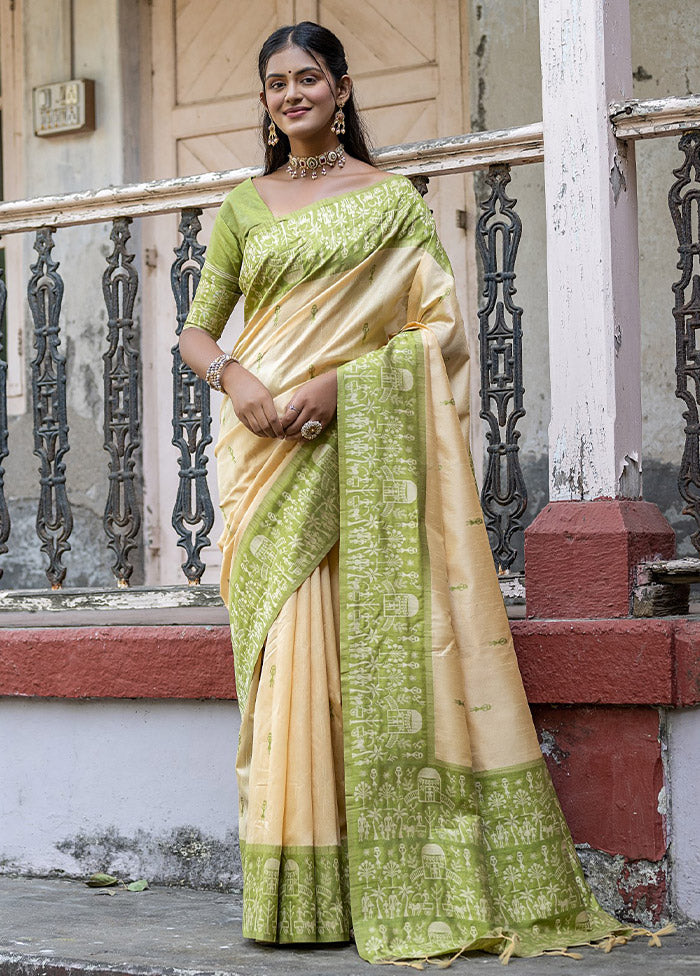 Mehendi Dupion Silk Saree With Blouse Piece