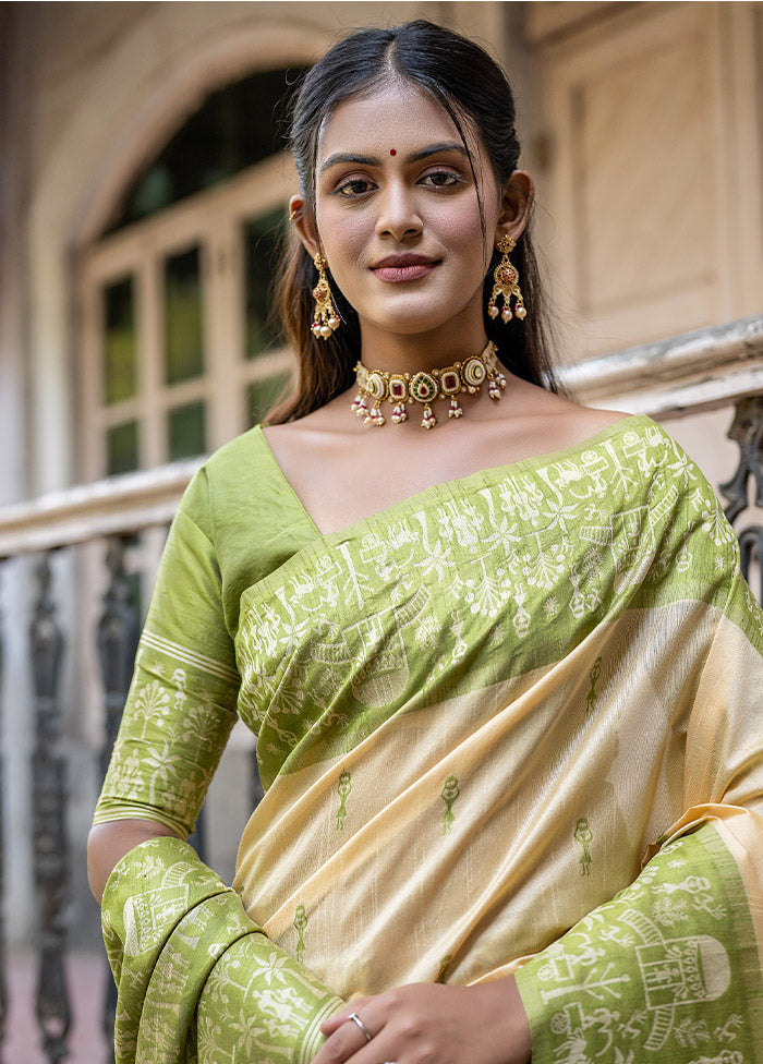 Mehendi Dupion Silk Saree With Blouse Piece