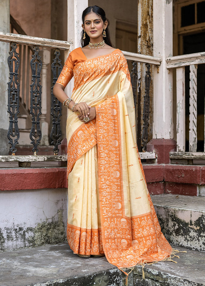 Orange Dupion Silk Saree With Blouse Piece