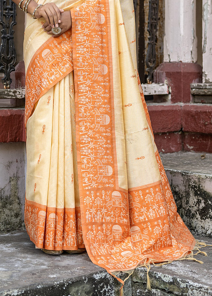 Orange Dupion Silk Saree With Blouse Piece