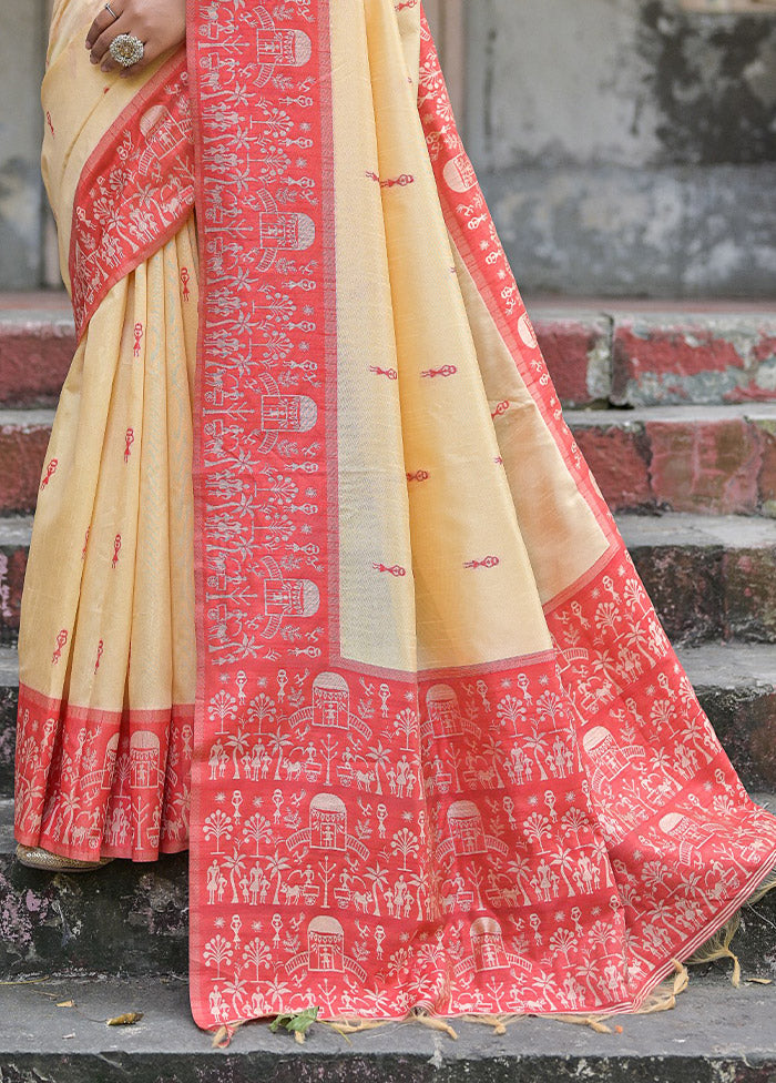 Red Dupion Silk Saree With Blouse Piece