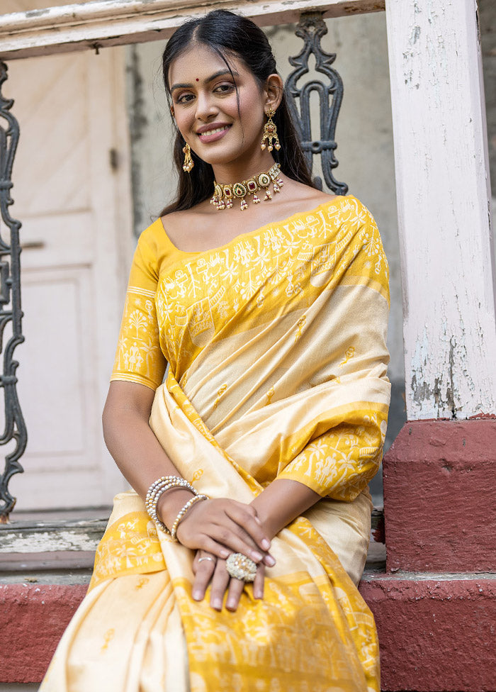 Yellow Dupion Silk Saree With Blouse Piece