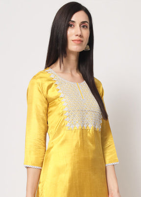 3 Pc Yellow Readymade Silk Suit Set - Indian Silk House Agencies