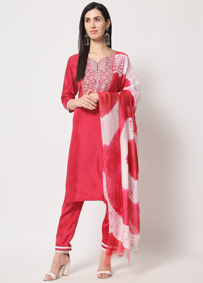 3 Pc Pink Readymade Silk Suit Set - Indian Silk House Agencies