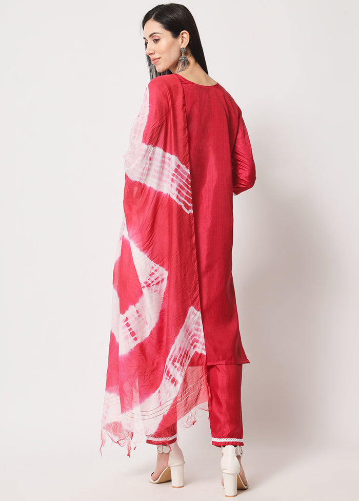 3 Pc Pink Readymade Silk Suit Set - Indian Silk House Agencies