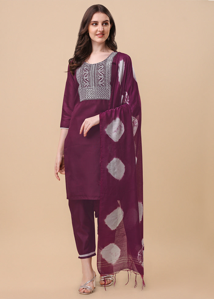 3 Pc Wine Readymade Silk Suit Set - Indian Silk House Agencies