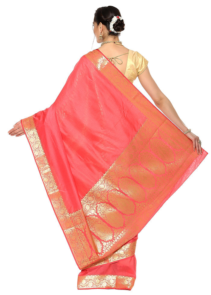 Peach Silk Saree With Blouse Piece - Indian Silk House Agencies