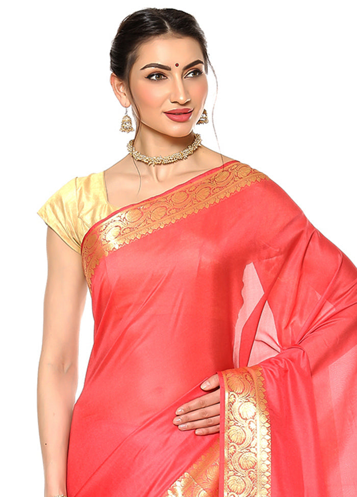 Peach Silk Saree With Blouse Piece - Indian Silk House Agencies