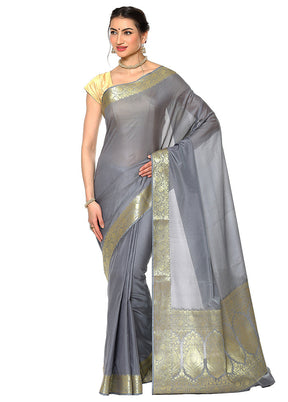 Grey Silk Saree With Blouse Piece - Indian Silk House Agencies