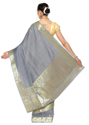 Grey Silk Saree With Blouse Piece - Indian Silk House Agencies