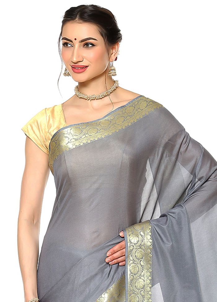 Grey Silk Saree With Blouse Piece - Indian Silk House Agencies