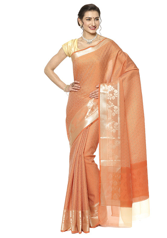 Orange Silk Saree With Blouse Piece - Indian Silk House Agencies