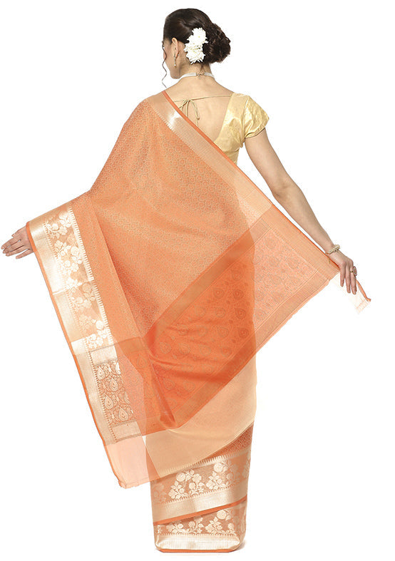 Orange Silk Saree With Blouse Piece - Indian Silk House Agencies