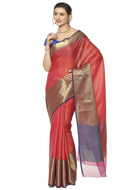 Orange Silk Saree With Blouse Piece - Indian Silk House Agencies