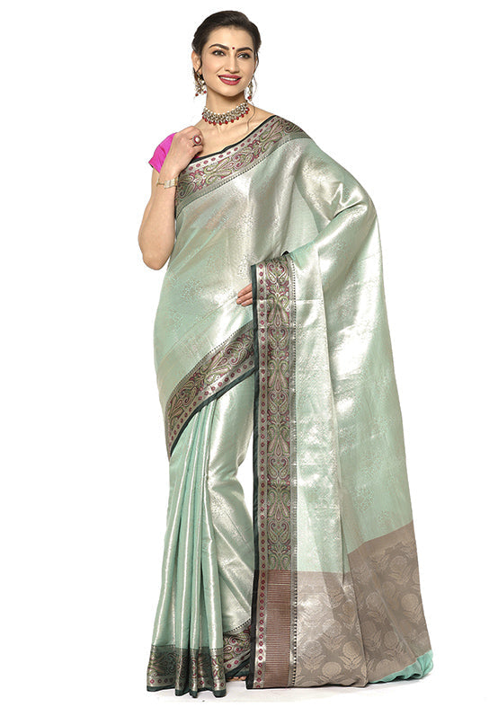 Sea Green Silk Saree With Blouse Piece - Indian Silk House Agencies