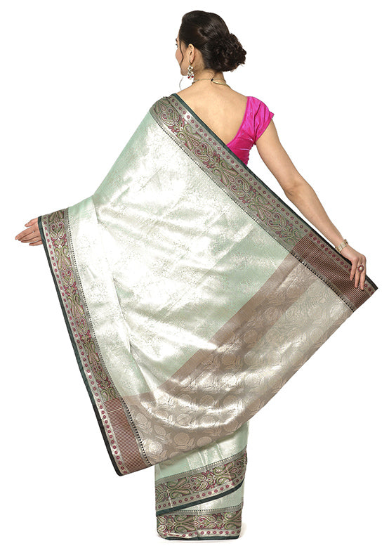 Sea Green Silk Saree With Blouse Piece - Indian Silk House Agencies