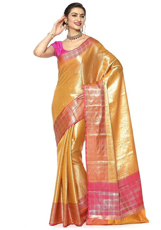 Orange Silk Saree With Blouse Piece - Indian Silk House Agencies