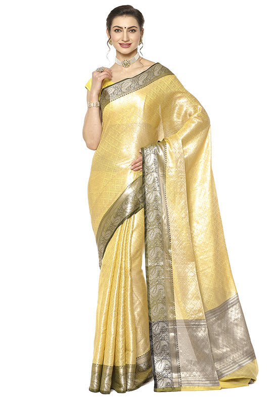 Yellow Silk Saree With Blouse Piece - Indian Silk House Agencies