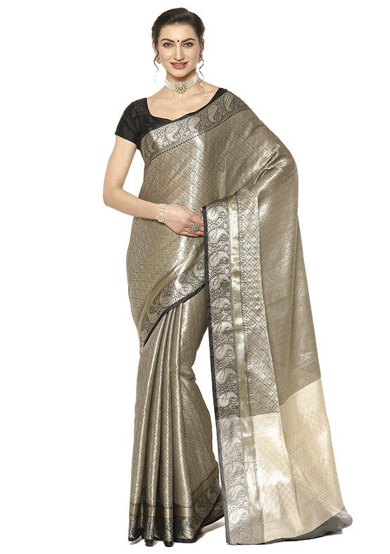 Silver Silk Saree With Blouse Piece - Indian Silk House Agencies