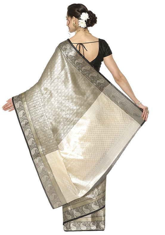 Silver Silk Saree With Blouse Piece - Indian Silk House Agencies