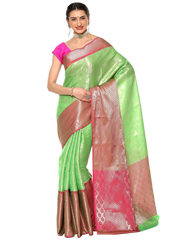 Green Silk Zari Saree Without Blouse Piece - Indian Silk House Agencies