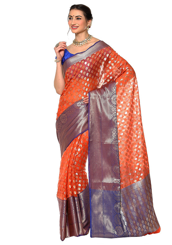 Orange Silk Zari Saree Without Blouse Piece - Indian Silk House Agencies