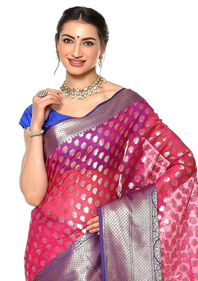 Pink Silk Zari Saree Without Blouse Piece - Indian Silk House Agencies